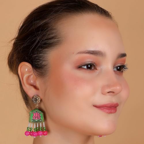 Image of KHOJ.CITY Ethnic Earrings for Women | Handmade Jewellery for Women | Lightweight Boho Statement Earrings for Girls | Multicolor Stylish Earrings
