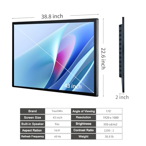 Image of 43 inch Interactive Touchscreen Monitor, Smart Board with 16:9 Display 1080P, Win11 Electronic Whiteboard Touchscreen PC for Office and Classroom, Core i7 RAM 8G & ROM 512G