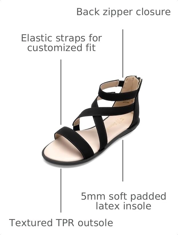 Image of DREAM PAIRS Girls Gladiator Sandals with Zipper Strappy Sandals Toddler /Little Kid /Big Kid