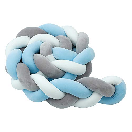 YDFYX intrecciato paraurti, annodato e imbottito, per neonati, decorazione per stanza del bebè, regalo per neonati, biancheria da letto decorativa (Bianco + grigio + blu, 1m)