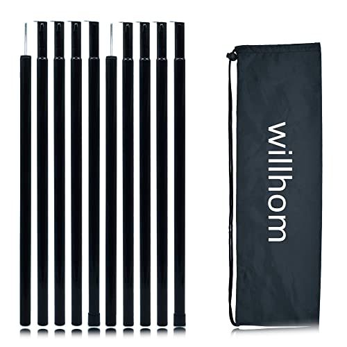 Adjustable Tent Poles - Portable Steel Rods for Camping Tarps and Canopies, 2 Sets of Black Lightweight Poles for Shelter and Shade. Ideal for Backpacking, Hiking, Outdoor Adventures.