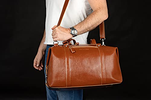 Travel Leather Bag - Genuine Duffel Bag Overnight Weekender for Men & Women (Brown)2