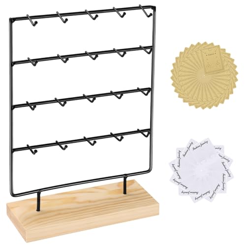 RNTBWD Earring Display Stand for Selling 4 Tier 20 Hooks Wood Earring Display Rack Holder for earings necklaces rings bracelets keychains (Black)