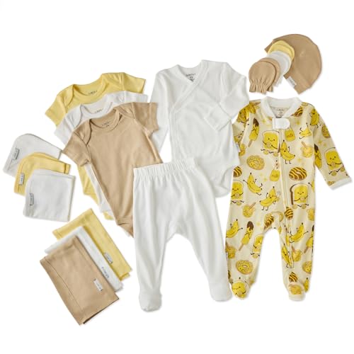 Butterblu Sweet Beginnings 19-Piece Baby Gift Set Organic Cotton Layette Clothing in Box for Boys & Girls, Peeling Good, 3-6 Months