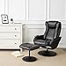 JC HOME Drammen Massaging Leather Recliner and Ottoman with Leather-Wrapped Base, Black