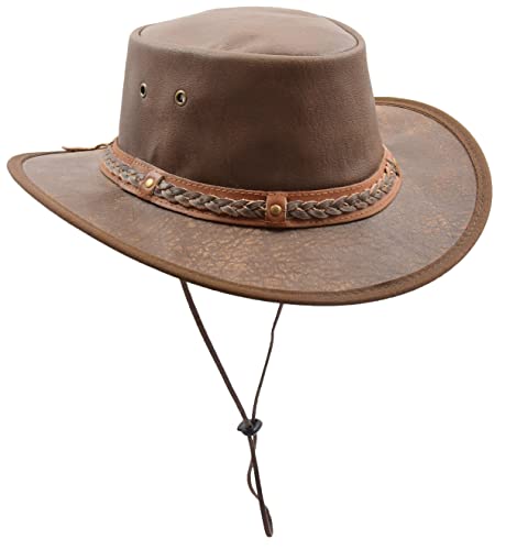 Chapeau de cowboy en cuir véritable marron XXL : ne perdez plus votre chapeau australien