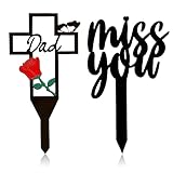 Jspupifip 2 Pcs Memorial Dad Grave Marker, Metal Cross Sympathy Dad Grave Stake Miss You Memorial Dad Stakes Grave Cemetery Decorations for Dad Grave (Dad Style)