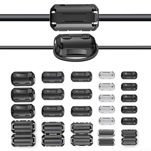 Kit de 24 cuentas de ferrita, kit de núcleo de estrangulador de 24 cuentas a presión para RFI para supresión de ruido EMI, caja de almacenamiento de filtros de cable de 3.5-13 mm | Ya disponible en tu tienda friki favorita! En mundofriki.es!