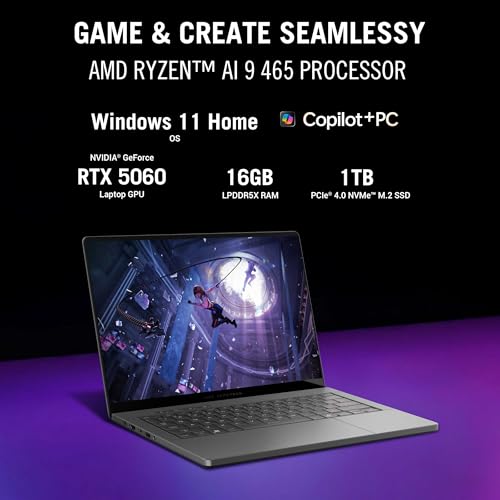 Image of ASUS ROG Zephyrus G14 (2026),AMD Ryzen AI 9 465,RTX 5060-8GB,16GB RAM,1TB SSD,3K OLED,14 inch(35.5 cm),120Hz,Windows 11 Home,M365 Basic(1Y),Office 2024,Eclipse Gray,1.5 Kg,GA403GM-SY163WS,Gaming Laptop
