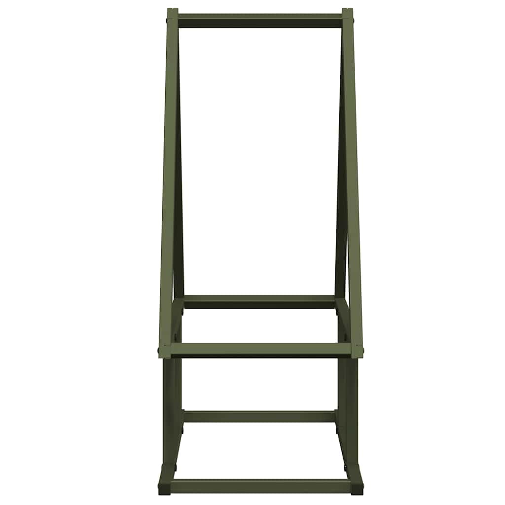 Oliwkowy stojak na drewno opałowe, wytrzymały uchwyt na kłód wykonany ze stali walcowanej na zimno do użytku wewnątrz i na zewnątrz, 50 x 25 x 60 cm, maksymalna pojemność 100 kg, akcesoria kominkowe i