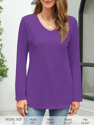 Image of Elesomo Womens T Shirts V Neck Summer Short /Long Sleeve Cotton Tops Tees