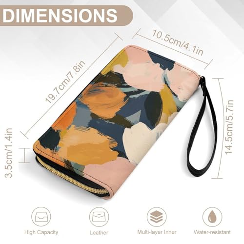 Womens Leather Wallets Warm Earth Tone Wallet for Women Large Capacity Card Phone Holder Ladies Purse with Wriststrap2