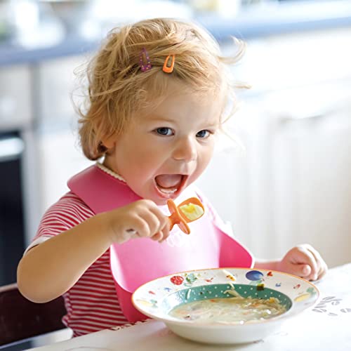 4 Pack Baby Utensils Self Feeding 6+ Months, Silicone Baby Spoons And Forks, Toddler Utensils For Baby Led Weaning, Chewable Utensils First Stage, Red, Orange #TOP5