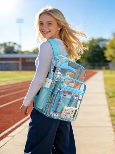 Image of Clear Backpack for School, Heavy Duty Clear Bookbag With a TSA Lock | 18 inch large clear bag, Durable PVC, For boys /girls /men /women /teens /adult, Ideal for work /sport /travel /daily life