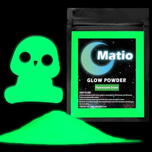 Matio Glow in The Dark Pigment Powder, 15g/0.5oz Fluorescent Green Epoxy Resin Luminous Pigments Long Lasting Craft Colorant Dye for Slime, Nails Art, Acrylic...