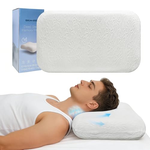 Unimatta White Velvet Bed Pillows for Sleeping 2 Pack - 27.6x15.7x3.9 Inch Gel Infused Memory Foam Queen Size Pillow with Jacquard Cover - Soft Support for Side, Back and Stomach Sleepers