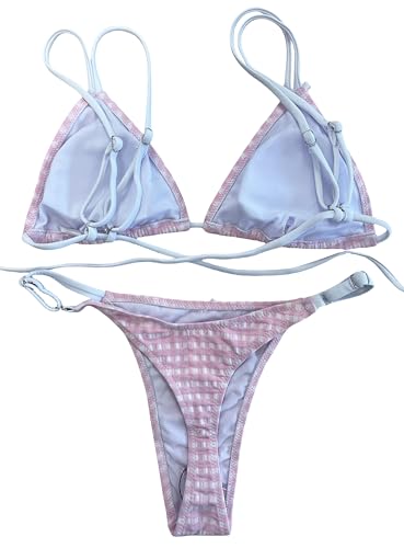Image of Women's Sexy Thong Bottom Two Piece Bikini Double Shoulder Straps Cute Swimsuit Triangle Bathing Suit