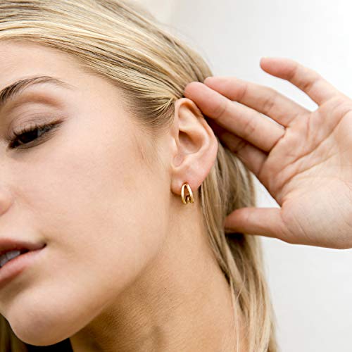 PAVOI 14K Gold Plated Sterling Silver Posts Split Huggie Hoop Earrings for Women - Dainty Multi Hoop Huggie Earrings2