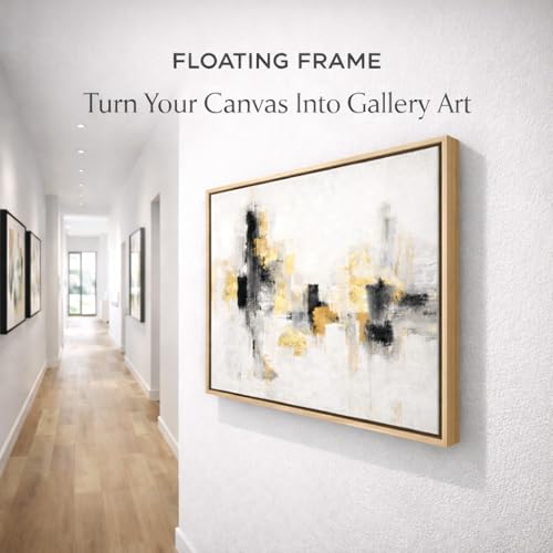 Image of Canvas Floater Frame for 1 to 1.25 Inch Deep Gallery Wrapped Canvas, Modern Wood Grain Textured Floating Frame for Finished Oil Paintings & Wall Art, Durable Lightweight Polyresin, Made in USA (Light Brown,12 x 28 Inch)