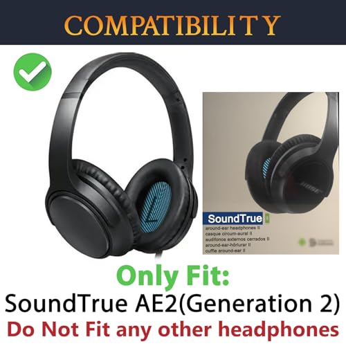 Almohadillas para auriculares SOULWIT de reemplazo para Bose SoundTrue Around-Ear II (Sound True AE2), cojines con cuero proteico suave y espuma de alta densidad - Negro (rejillas azules) miniatura 2