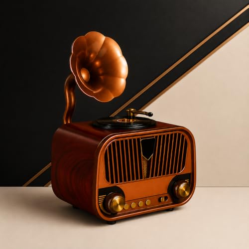Image of Fire Turtle Vintage-Style FM Radio with Bluetooth Speaker | Portable Retro Music Player with Type-C Charging USB, SD Card, Headphone Jack & Frequency Knob - Brown
