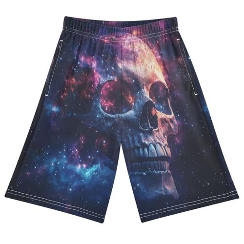 ALAZA Skull Starry Sky Boys Athletic Shorts Kids with Pockets Shorts for boy Girl Size 6-8 Years Multicolor