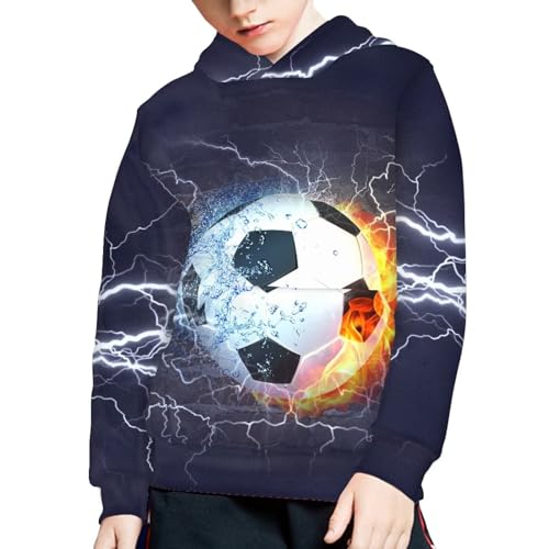Lighting Soccer Hoodies for Girls Boys Kids Long Sleeve Hooded Sweatshirt with Pockets Casual Pullover Tops S-XL