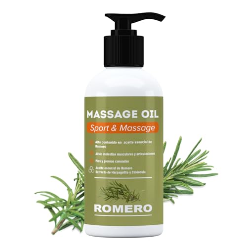 QKnatur - ROMERO - Aceite para Masaje con Alto Contenido en Aceite Esencial de Romero y Extractos de Harpagofito y Calendula - Recuperador Muscular (250 ml) Aceite de Romero para Masaje
