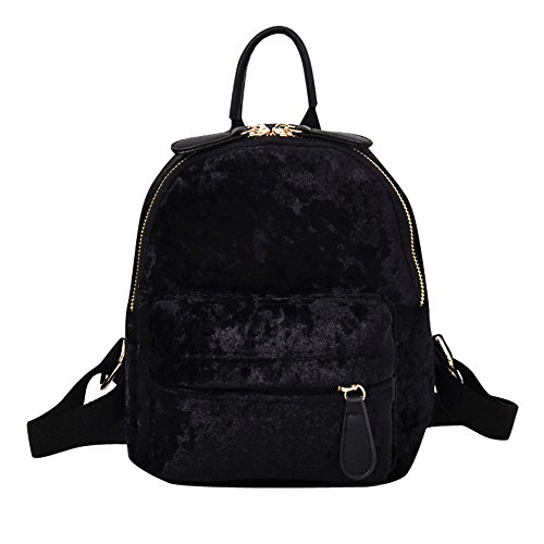 guobin Bolsos Mochila Moda Mujer NiñA Terciopelo Dorado Mochila De Viaje Mochila Escolar Bolsa (Negro)