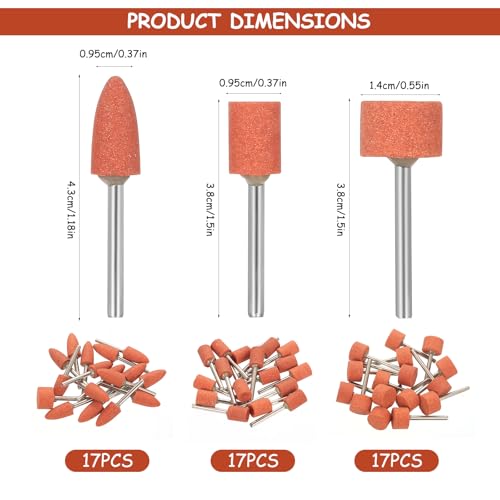 51 Stück Korund Schleifspitze Set, Schleifen Steine Polierkopf, Schleifköpfen, Drehwerkzeug Zubehör 1/8 Schleifscheibenkopf, Korund Schleifaufsatz Set für Schleifen Polieren Entgraten Metall Glas