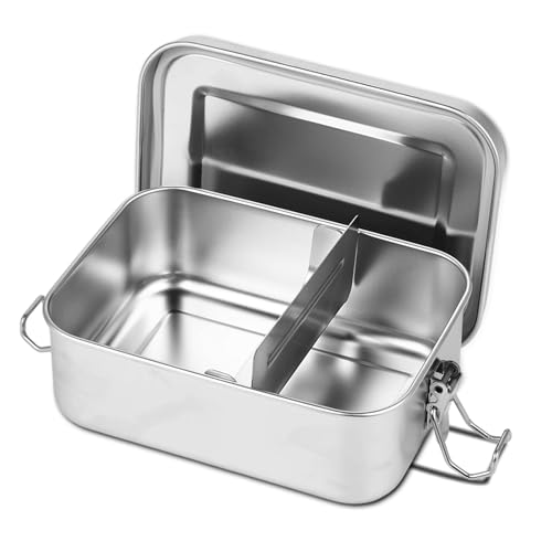 Qacpahucy Fiambrera Acero Inoxidable 850ml - Lunch Box con 1 Compartimento Antifugas Ideal para Niños Escuela Trabajo y Picnic - Fiambrera Metálica Reutilizable
