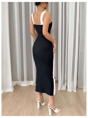 SOLY HUX Women's Bodycon Midi Dress Color Block Scoop Neck Sleeveless Split Hem Elegant Tank Dresses2