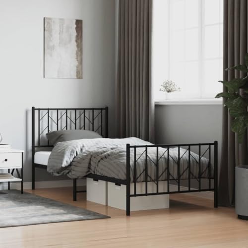 UJCHVHN Artículo: marco de cama de metal sin colchón con estribo negro 90 x 190 cm, camas y accesorios, camas y marcos de cama