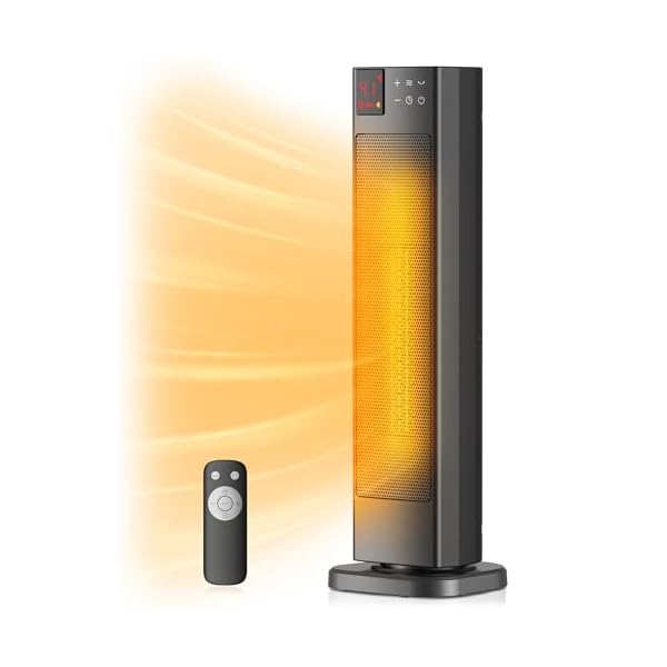 PELONIS Oscillating Ceramic Tower Indoor Space Heater for Home with Oscillation, Programmable Thermostat & ECO Mode, 12H Timer & Remote Control, Safety Protection, 23 Inches, 1500W, PHF15RSAPH23