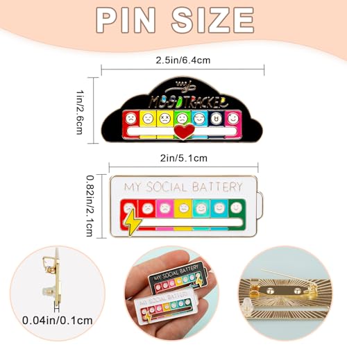Image of 4PCS Social Battery Pin,My Social Battery Slider Pin,Funny Interactive Brooch Pins Mood Pins,Mood Enamel Pins 7 Days a Week for Backpacks Hat Bags Scarves Clothing