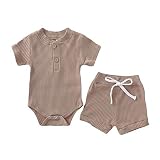 YEBIRAL Neugeborene Baby Mädchen Jungen Shorts Set Einfarbig Strick Strampler Body Kurze Hose 2 Stück Sommer Kleidung 18-24 Monate