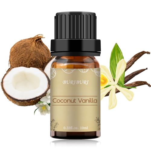 Image of BURIBURI Coconut Vanilla Essential Oil, 10ml Premium Grade Scented Oil Coconut Vanilla Fragrance Oil for Diffuser, Massage, Candle, Soap Making