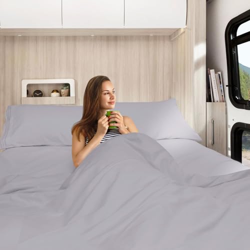 Nestl Grey Lavender Short Queen Sheets for RV, Hotel Luxury RV Queen Sheets Set, 4 Piece Fitted Bed Sheet Set and Pillowcases, Super Soft, Wrinkle-Free, and Breathable Camper Bedding