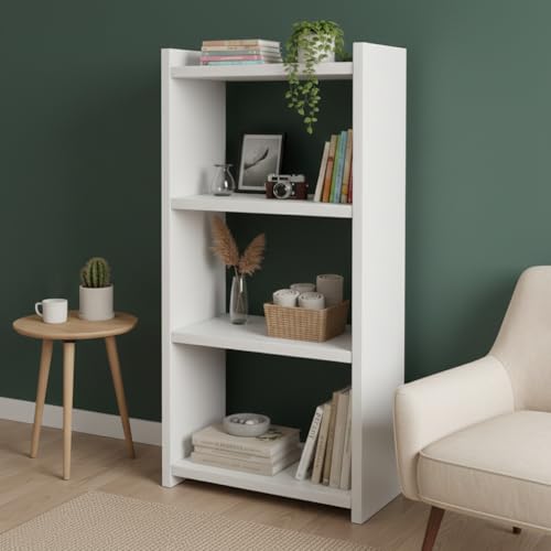 ECOLINE Book Shelf for Home Library with Assembly | Laminated Engineered Wood Storage Rack for Living Room, Office, Kitchen, Bedroom (White, 3 Layer)