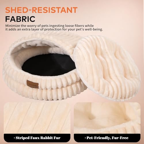 CHEERPALS Cat Cave Bed for Indoor Cats Covered Hooded Pet Bed with Cushion | Non-Slip, Washable Machine Mat, Warm Cozy Comfortable Round Kitty Bed Soft Fluffy Enclosed Pet Bed for Puppy and Cats(White) - Image 4