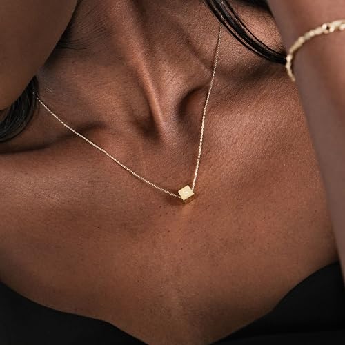 14K Solid Gold Personalized Initial Cube Necklace, Custom Letter Pendant in Real Gold, Dainty Necklace Gift for Women4