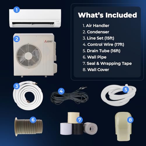 Image of Mitsubishi 24000 BTU 20 SEER2 HX-Series Mini Split Heat Pump System with 15ft Line Set & Installation Kit - R454B Single Zone | High Efficiency Wall Mounted Ductless AC /Heating Unit