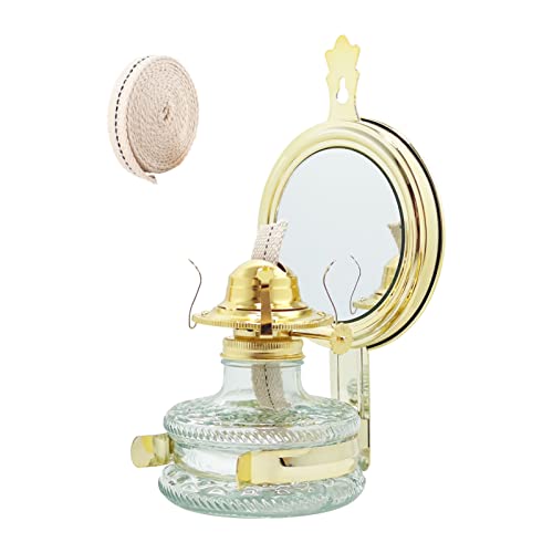 Lámpara de aceite de queroseno, altura de 12.0 in, vintage con pantalla de cristal transparente, incluye 1 rollo de mecha de algodón, 6 pies por rollo, linterna de queroseno con soporte de metal/base