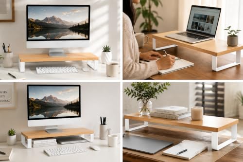 Image of Decorlay Engineered Wood Monitor Stand Riser for Desk with Metal Legs, Desktop Organizer & Computer Screen Stand, Laptop Stand Shelf with Keyboard Storage, Tabletop Desk Organizer for Home Office Accessories
