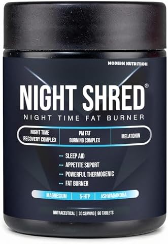 Night Shred | Advanced Night Time Fat Burner for Men Women | Natural Sleep | Appetite Suppressant | Powerful Thermogenic | Weight Loss Supplement | Belly Fat Burner for Men Women | Hydroxycut | CLA | L-Carnitine | Melatonin 5mg | Ashwagandha | Magnesium | 60 Tab