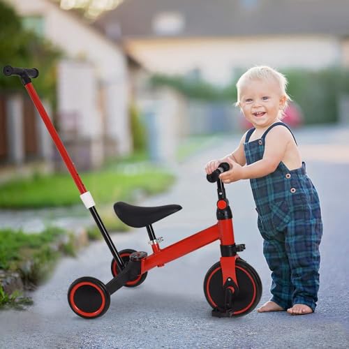 Dreirad, höhenverstellbar, 2-in-1, Laufrad, Dreirad, für Kinder von 1 – 3 Jahren, Dreirad für Babys, skalierbares Babyfahrrad, sicher und bequem, abnehmbarer Putter (rot) – Bild 8