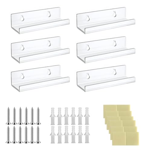 LifgWas 6 Soportes de Pared para Vinilos Transparentes - Repisa Flotante para Discos de Vinilo, Estantería Decorativa para Exponer Colecciones en Salón o Dormitorio