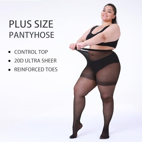 LADYFAN 2 Pack Plus Size Pantyhose for Women – 30D Ultra-Sheer Control Top Tights Reinforced Toe & Waistband3