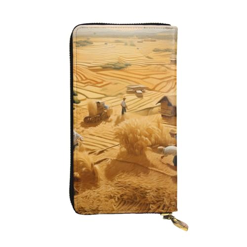 Wheat Harvest Picture Leather Long Clutch Wallet for Fashionable Girls and Women - Durable, Stylish, and Functional, Black, One Size
