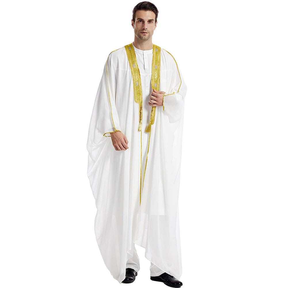 Jubba Thobe Homme de Qualité Supérieure Kaftan Arabe aux Finitions Abaya Moyen-Orient